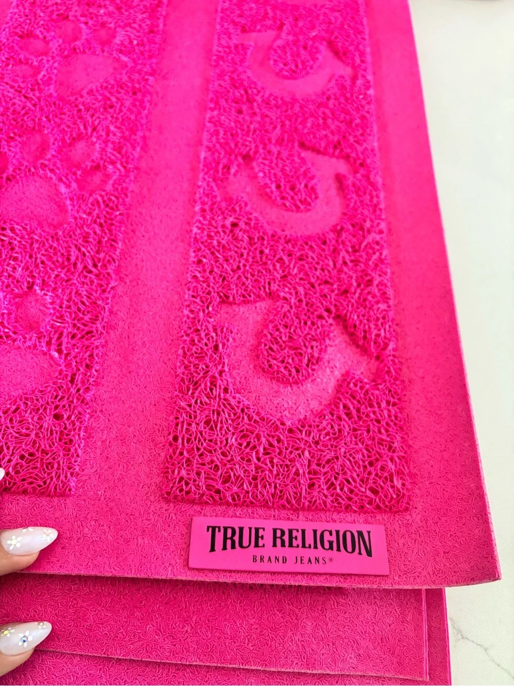 True Religion Vibrant Pink Pet Placemat with Paw for pets!